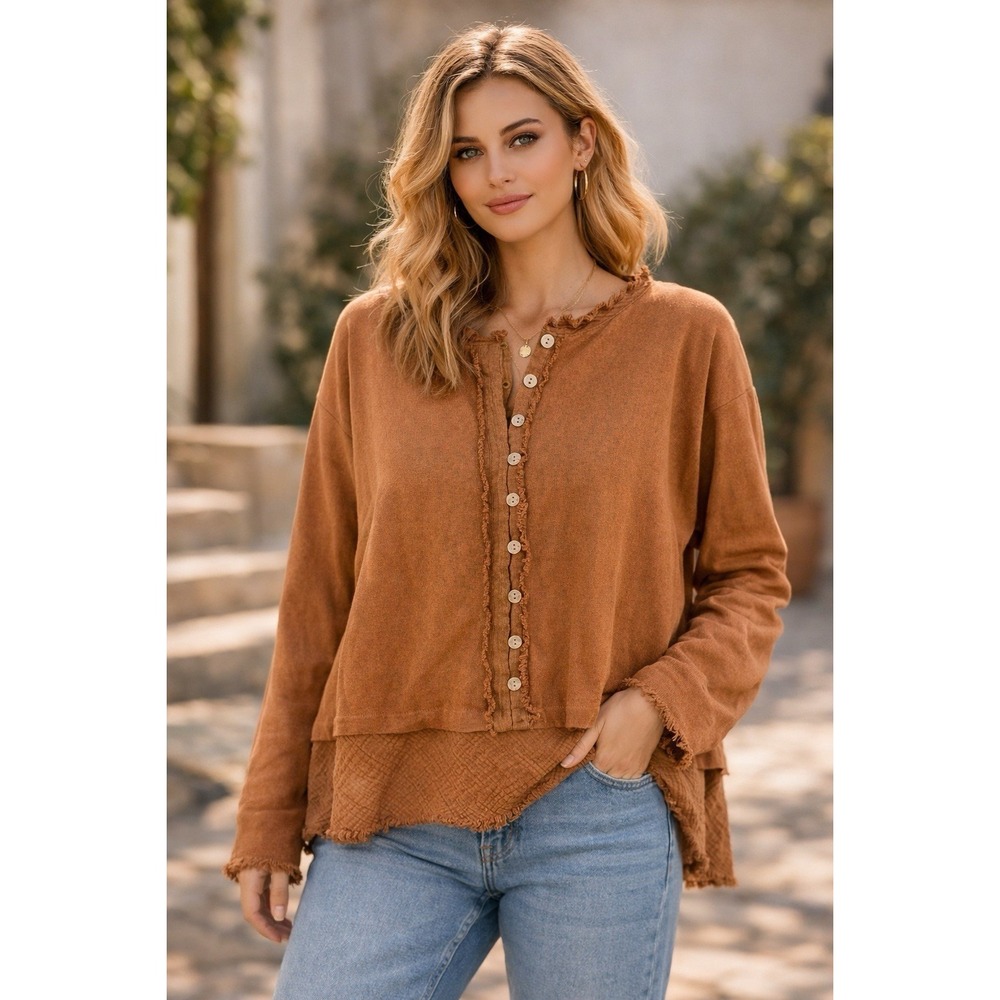 Easel Shirt Women's M Raw Hem Grunge Hippie Festival Boho Oversized Relaxed